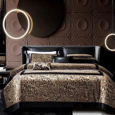 Luxury Orange Leopard Long Stripe Pattern Jacquard Duvet Cover Set, 1400TC Egyptian Cotton Bedding Set